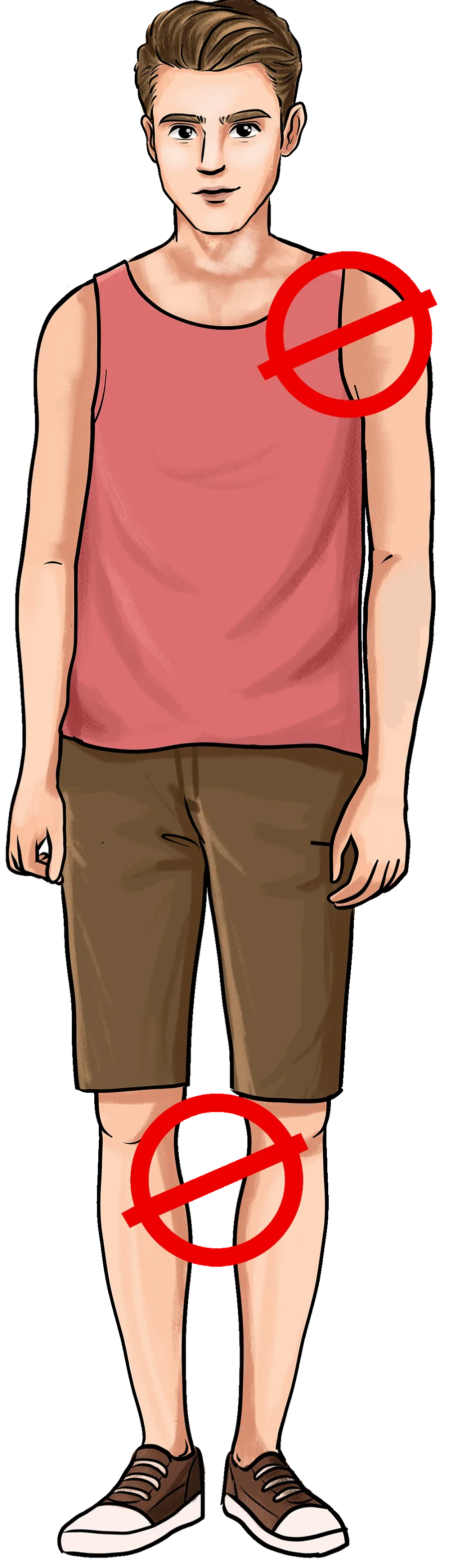 Sleeveless top and shorts, attire to avoid